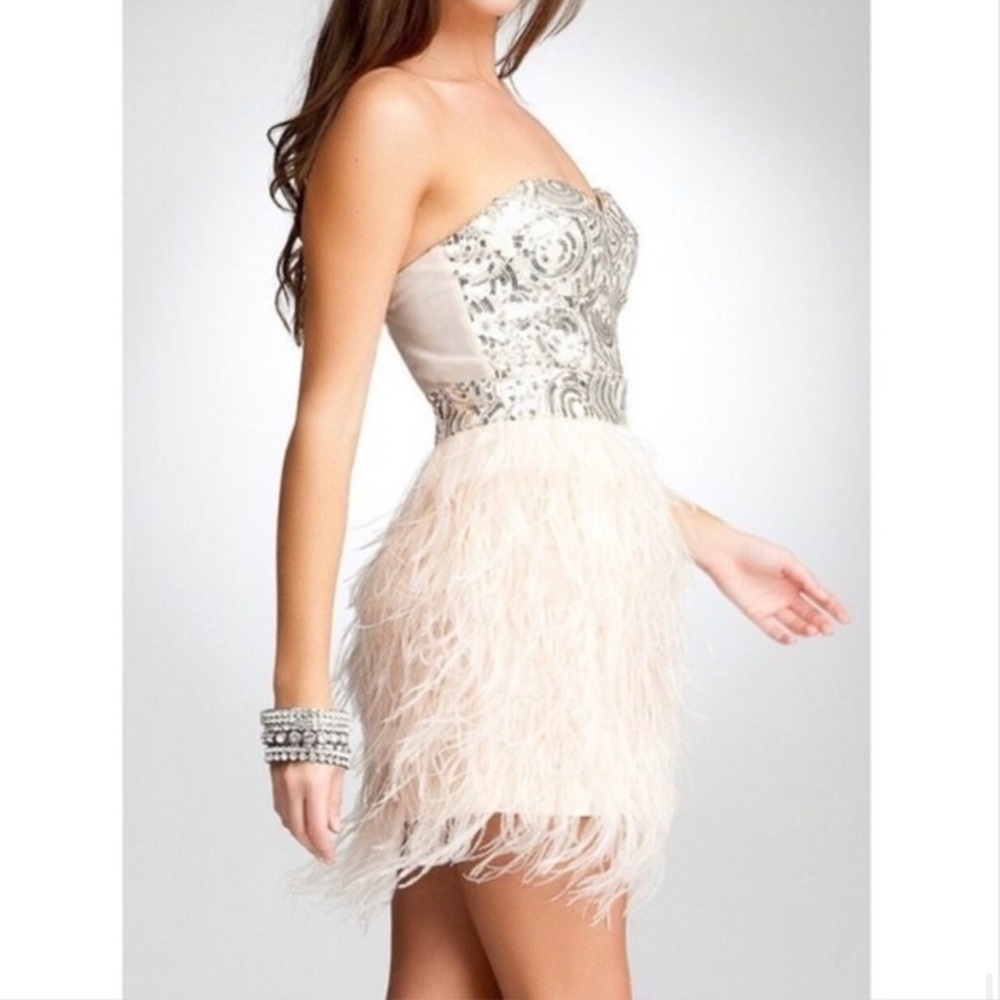 Bebe Sequin & Feather Cocktail Dress